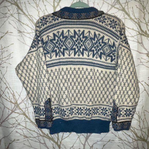 Dale of Norway Vintage Fair Isles Wool Blue & Cream Cardigan SZ S - Picture 3 of 10